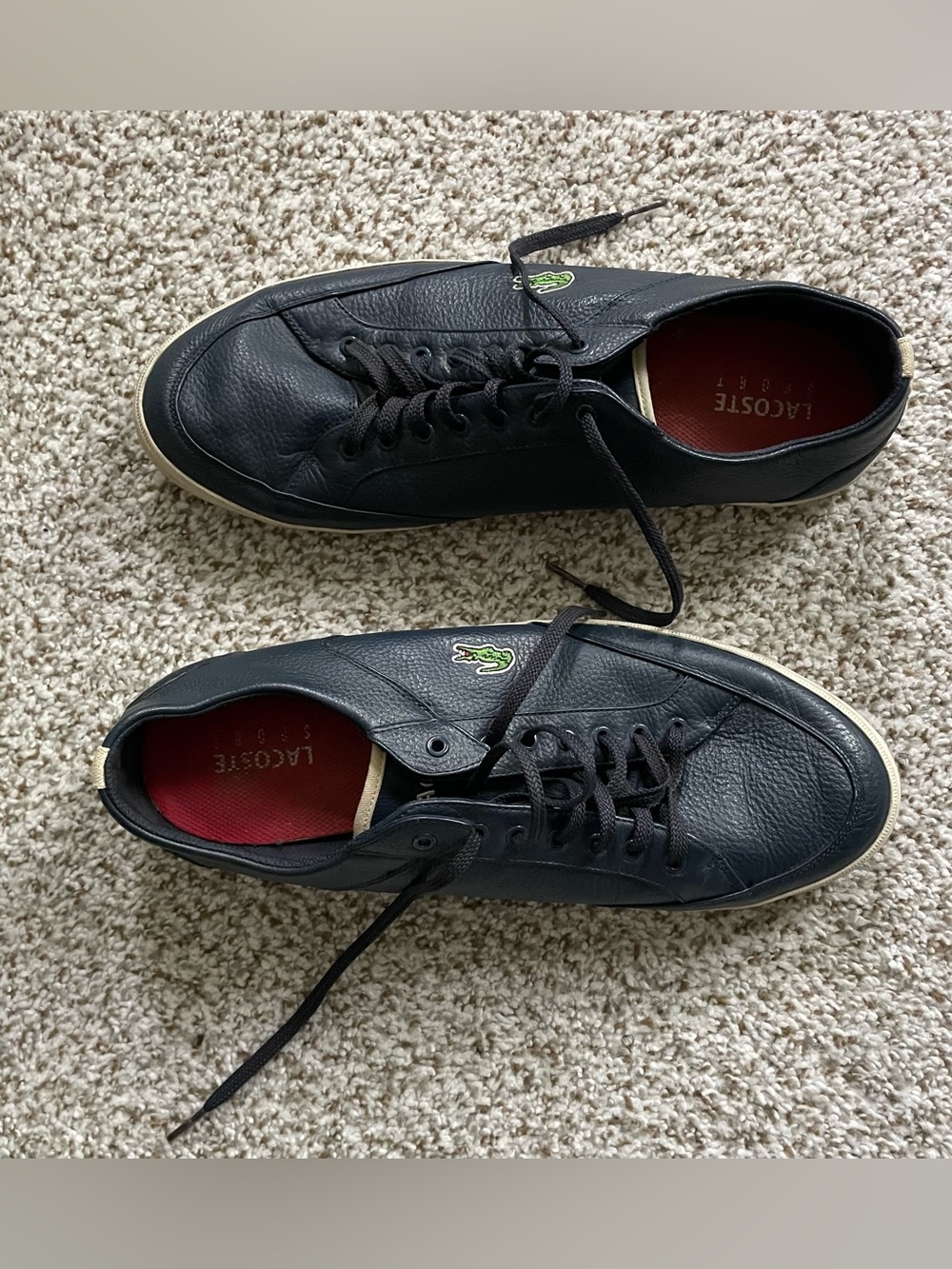 Lacoste Men's Black Leather Low-Profile Sneakers with Green Croc Detail